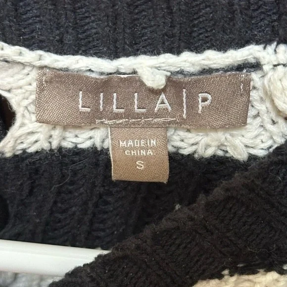 Lilla P Black White Stripe Chunky Knit Lace Up Back Sweater Small - Picture 6 of 7
